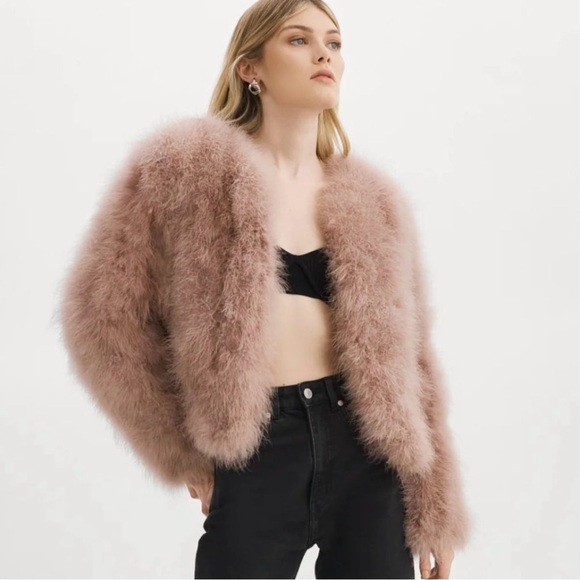 Jocelyn Blush Ostrich Feather Cropped Jacket - Picture 3 of 7